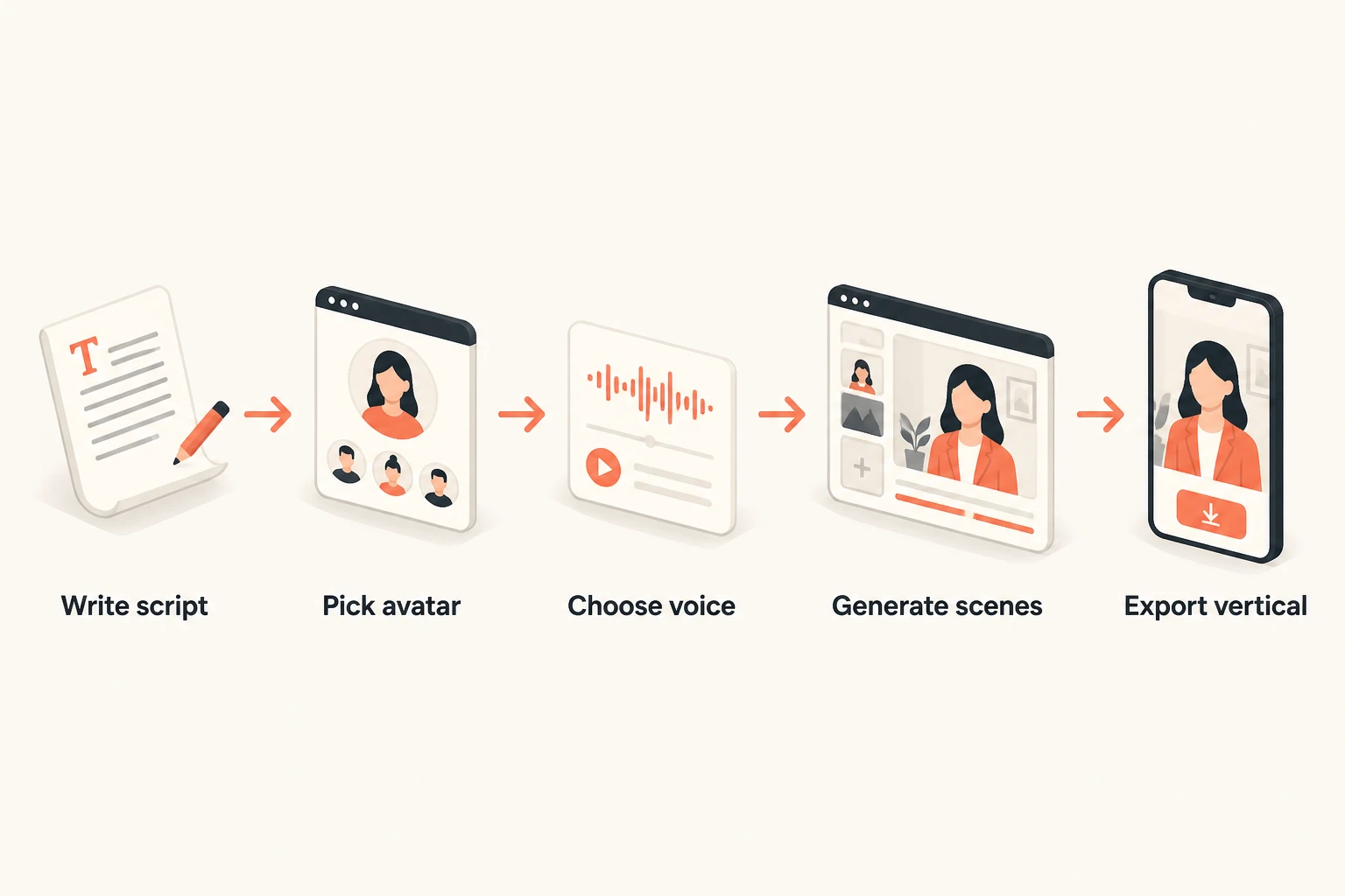 Five-step spokesperson video workflow from script to export