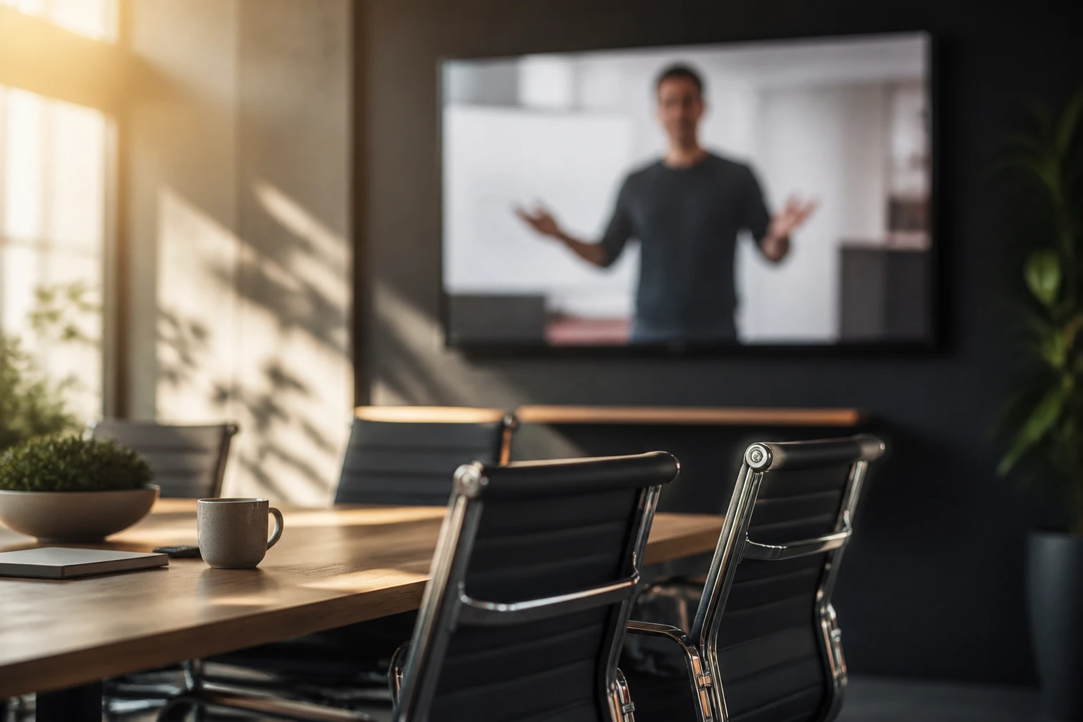 AI spokesperson delivering a corporate training module in an enterprise learning environment