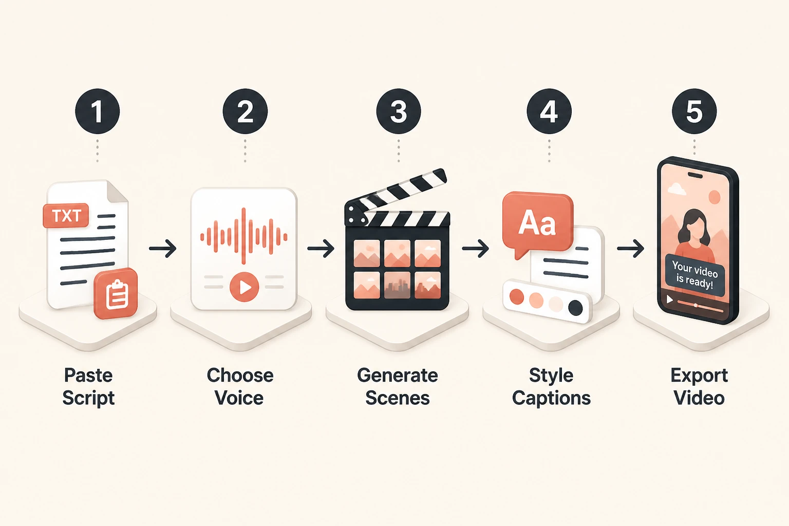 Five-step faceless video creation workflow