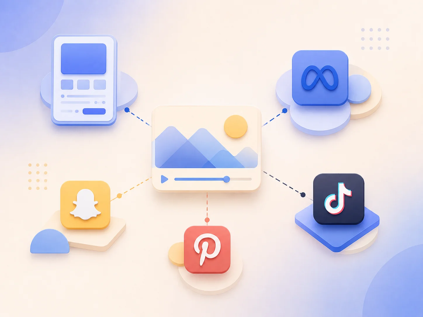 Diagram showing a single AI video asset distributed across Shopify PDP slots and six ad channels
