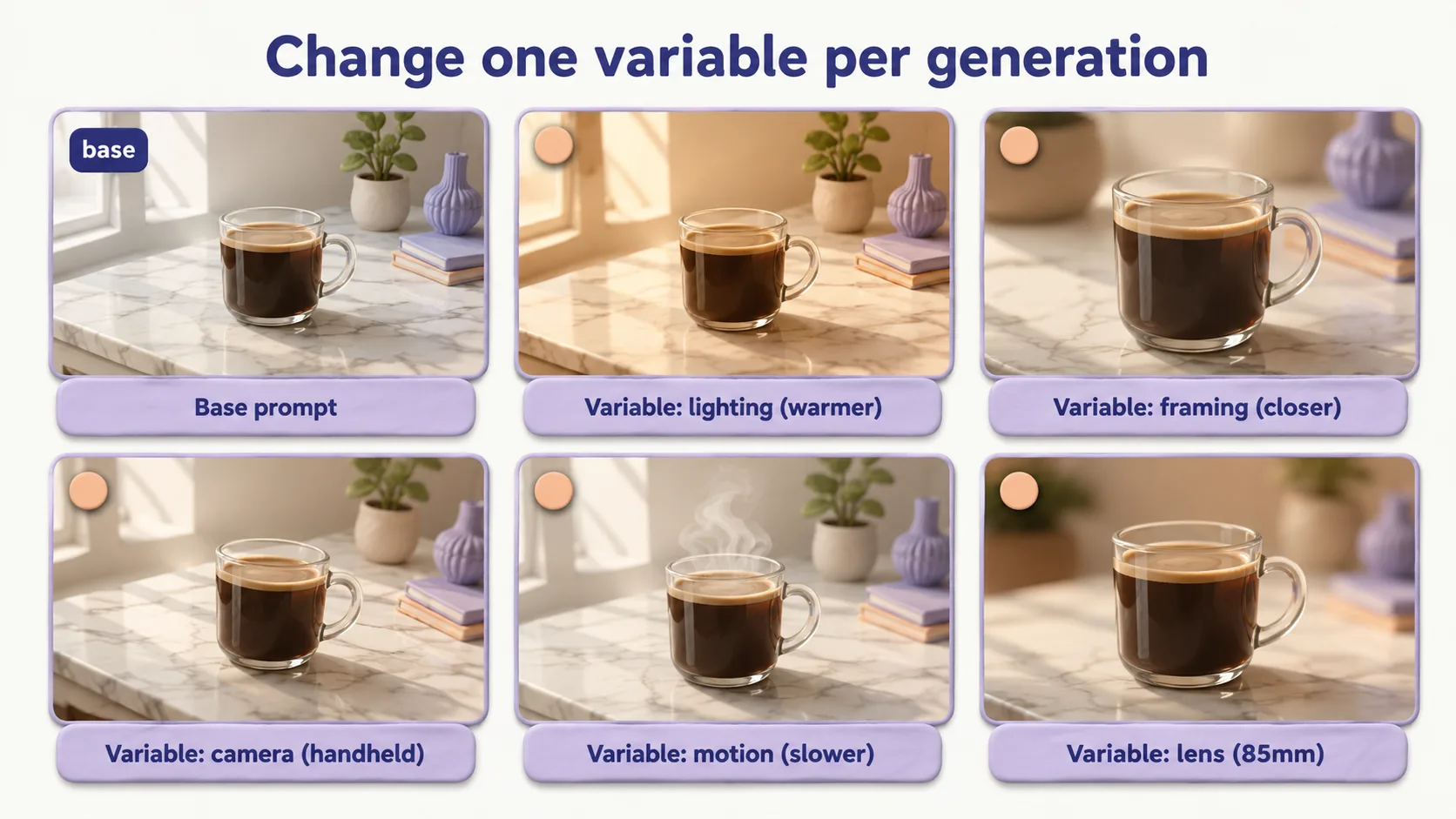 One variable change per generation — the clause you change is what you learn from