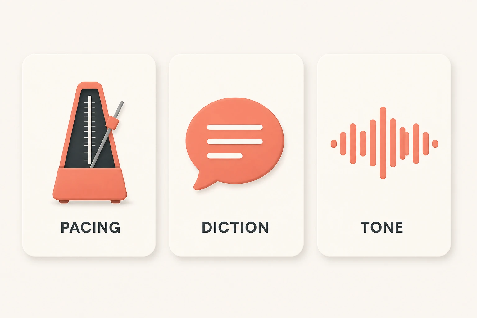 infographic of long-form narration qualities: steady pacing, clear diction, consistent tone