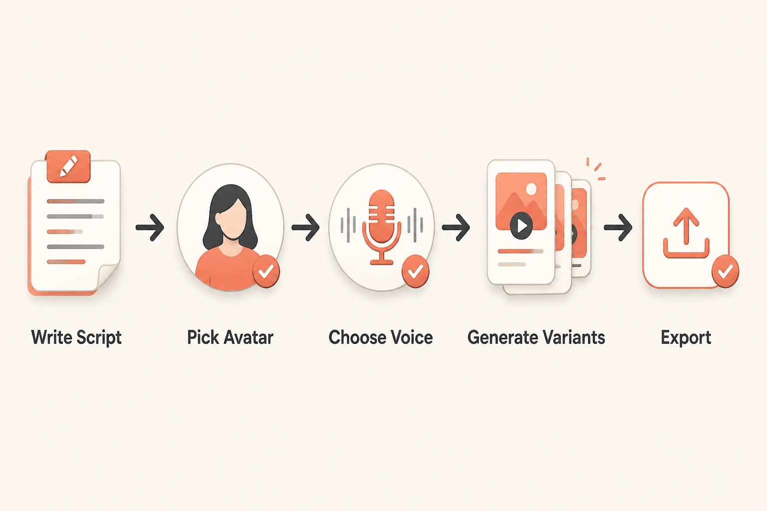 numbered workflow diagram from script to multiple exported ad variants