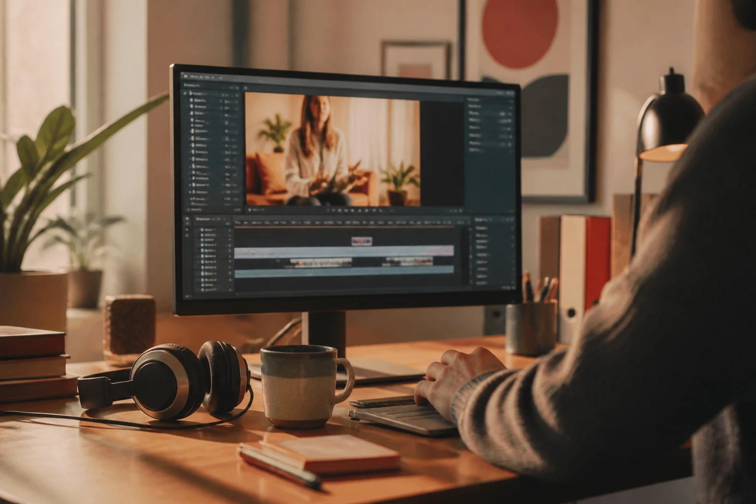 creator workspace with a talking head video on screen