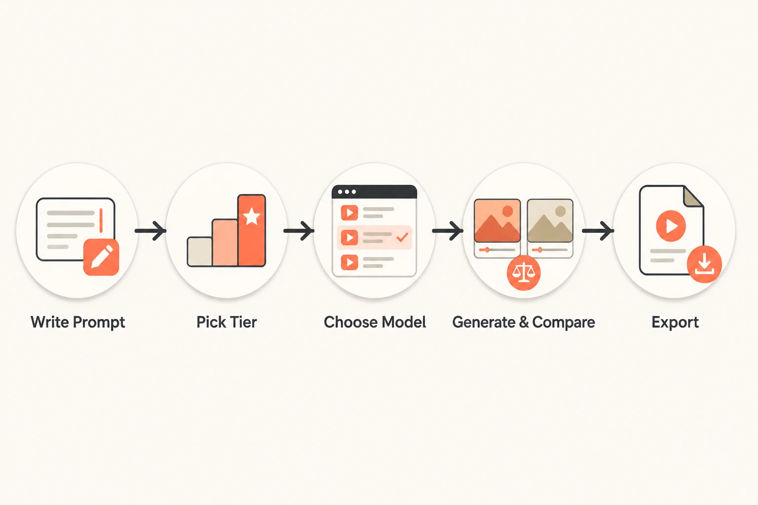 numbered workflow diagram for choosing and running a video model