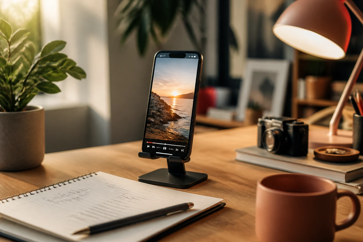 Creator workspace with a phone showing a finished faceless Short