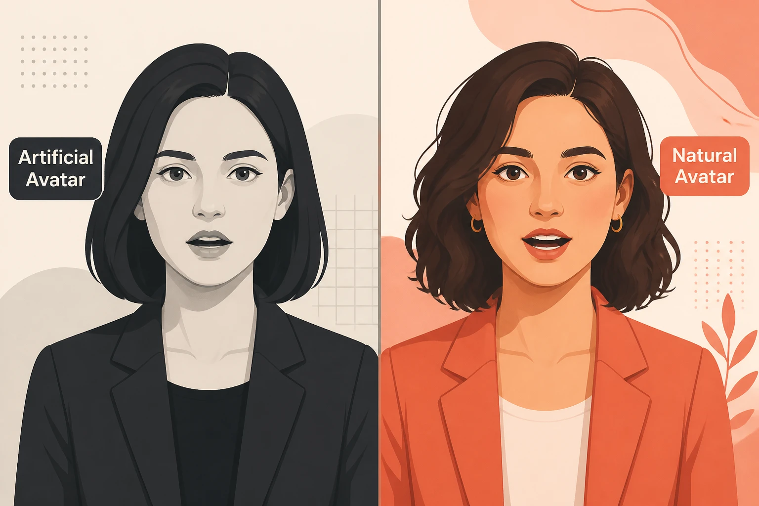 split-frame: a stiff photo-animated avatar versus a natural, expressive avatar