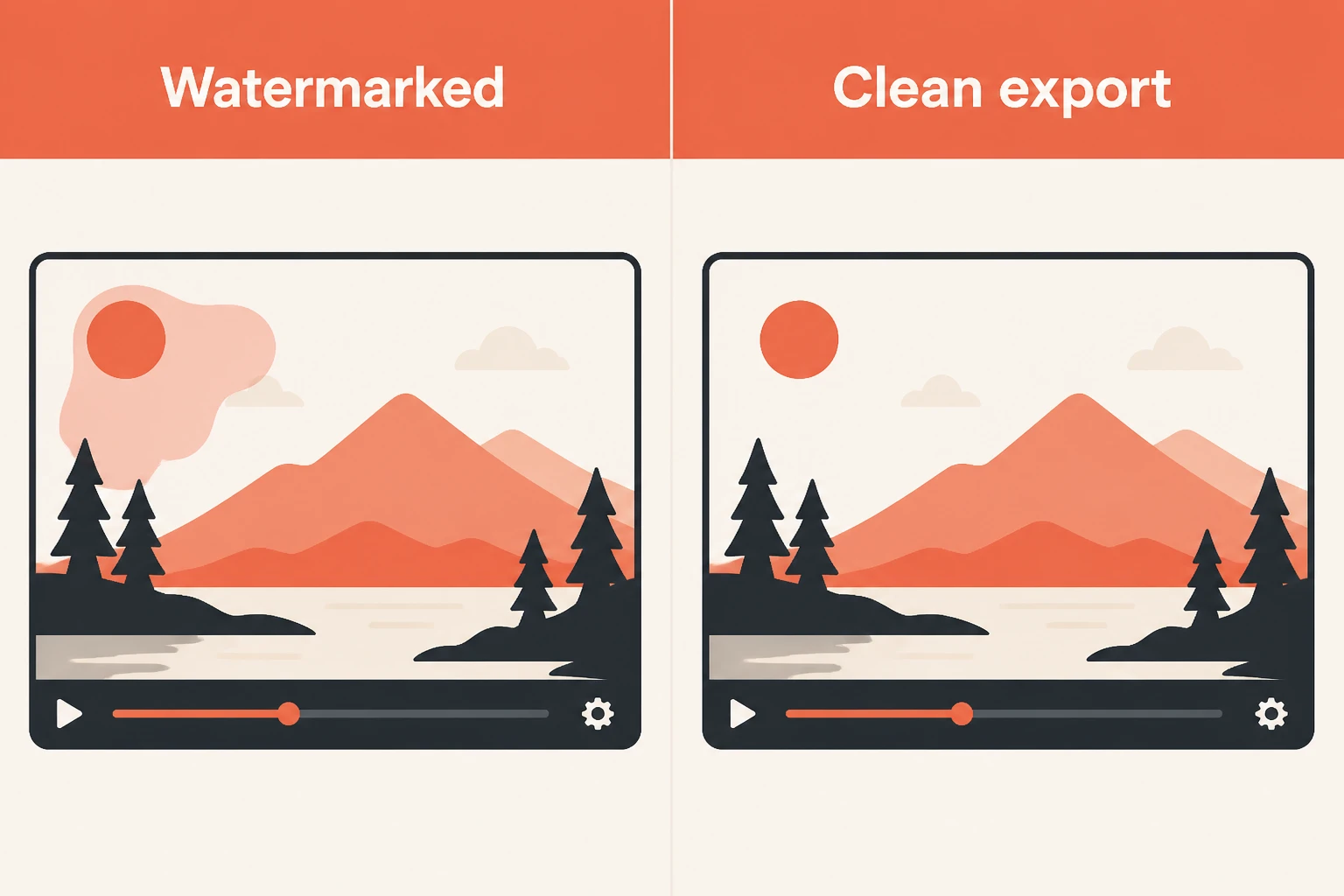 Split-frame: a watermarked free export versus a clean export