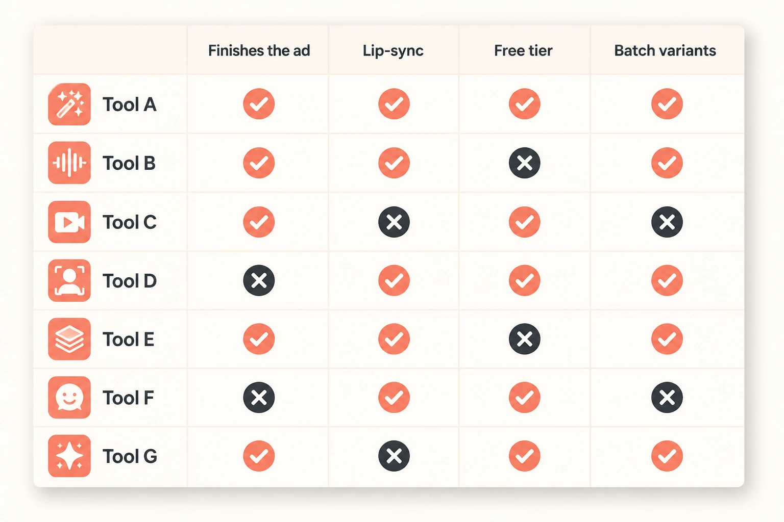 comparison of seven MakeUGC alternatives with feature columns