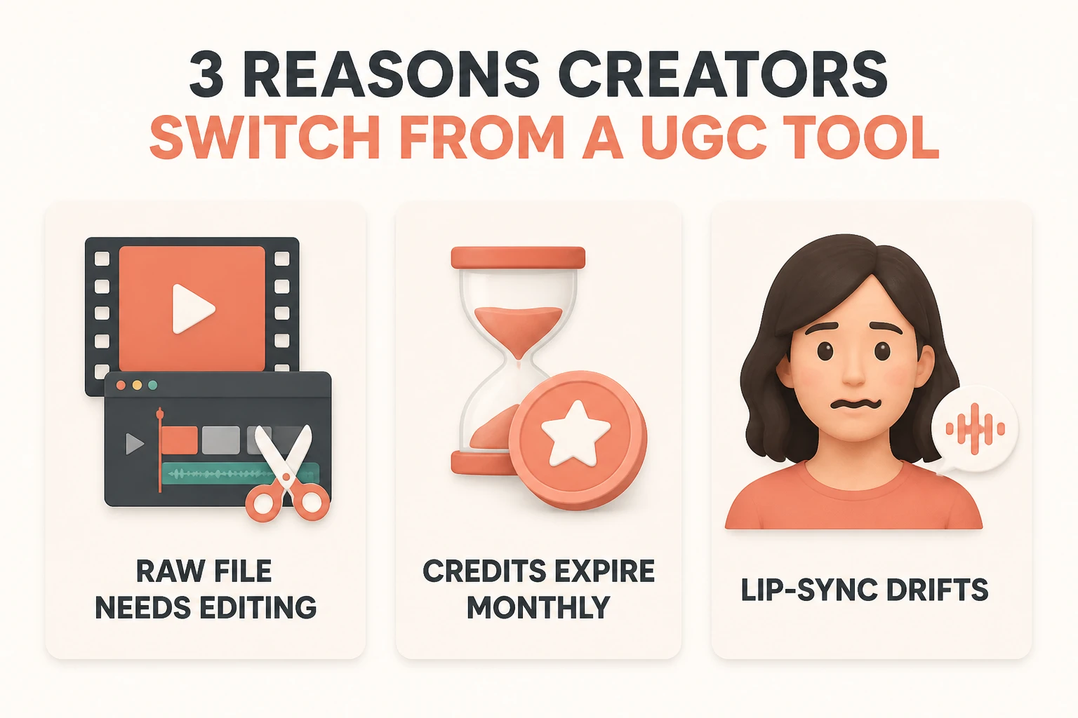 infographic of three reasons creators switch from MakeUGC