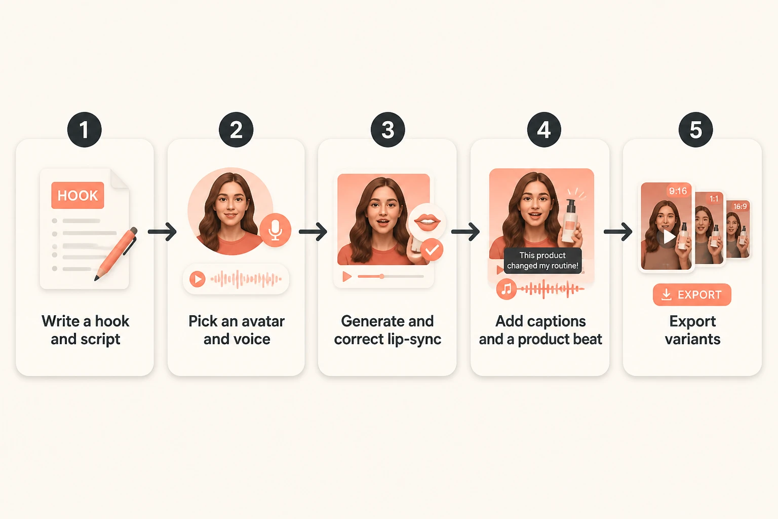 workflow diagram of a UGC ad from script to finished export