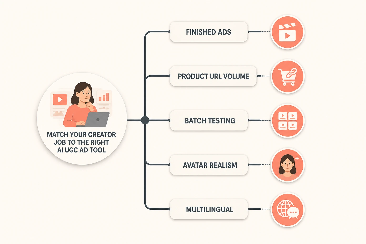 infographic decision tree matching UGC ad tools to creator jobs