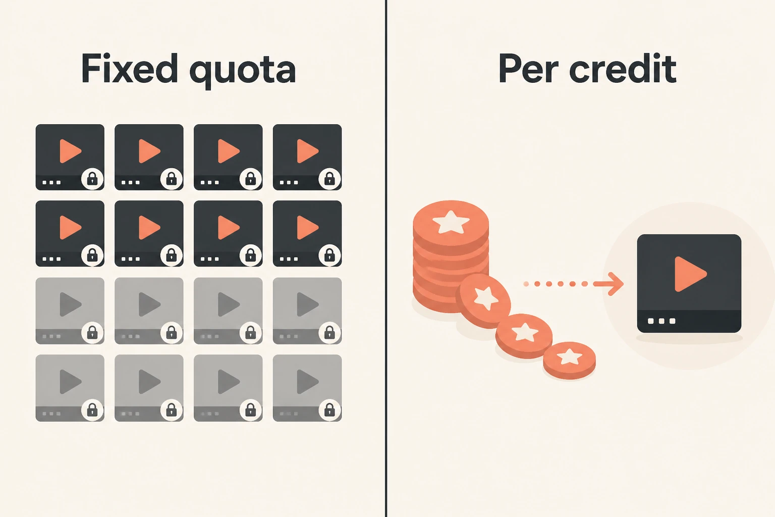 Split-frame: a fixed video quota versus pay-per-credit usage