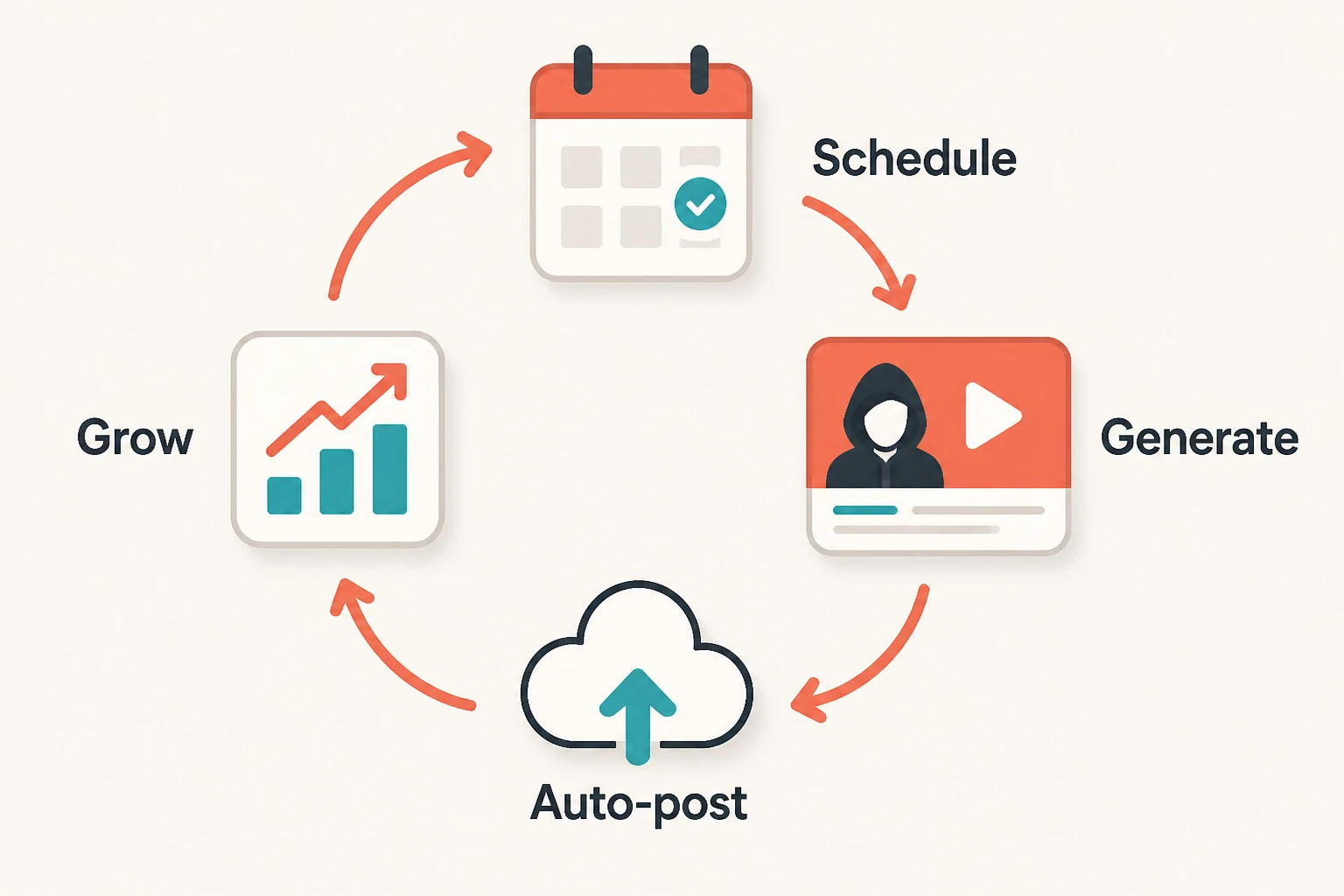 Automation loop: schedule, generate, auto-post, grow