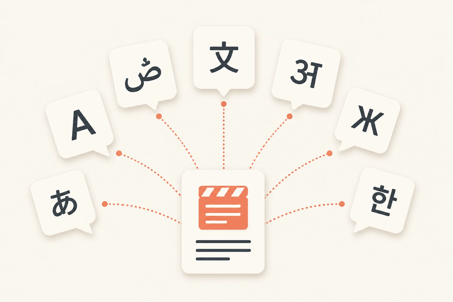 Infographic of a single script fanning out into multiple language versions