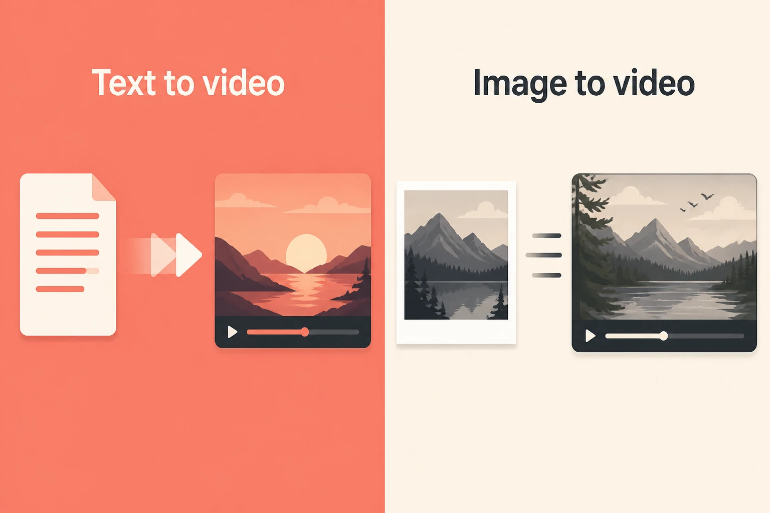 Split-frame comparing a text-to-video path against an image-to-video path