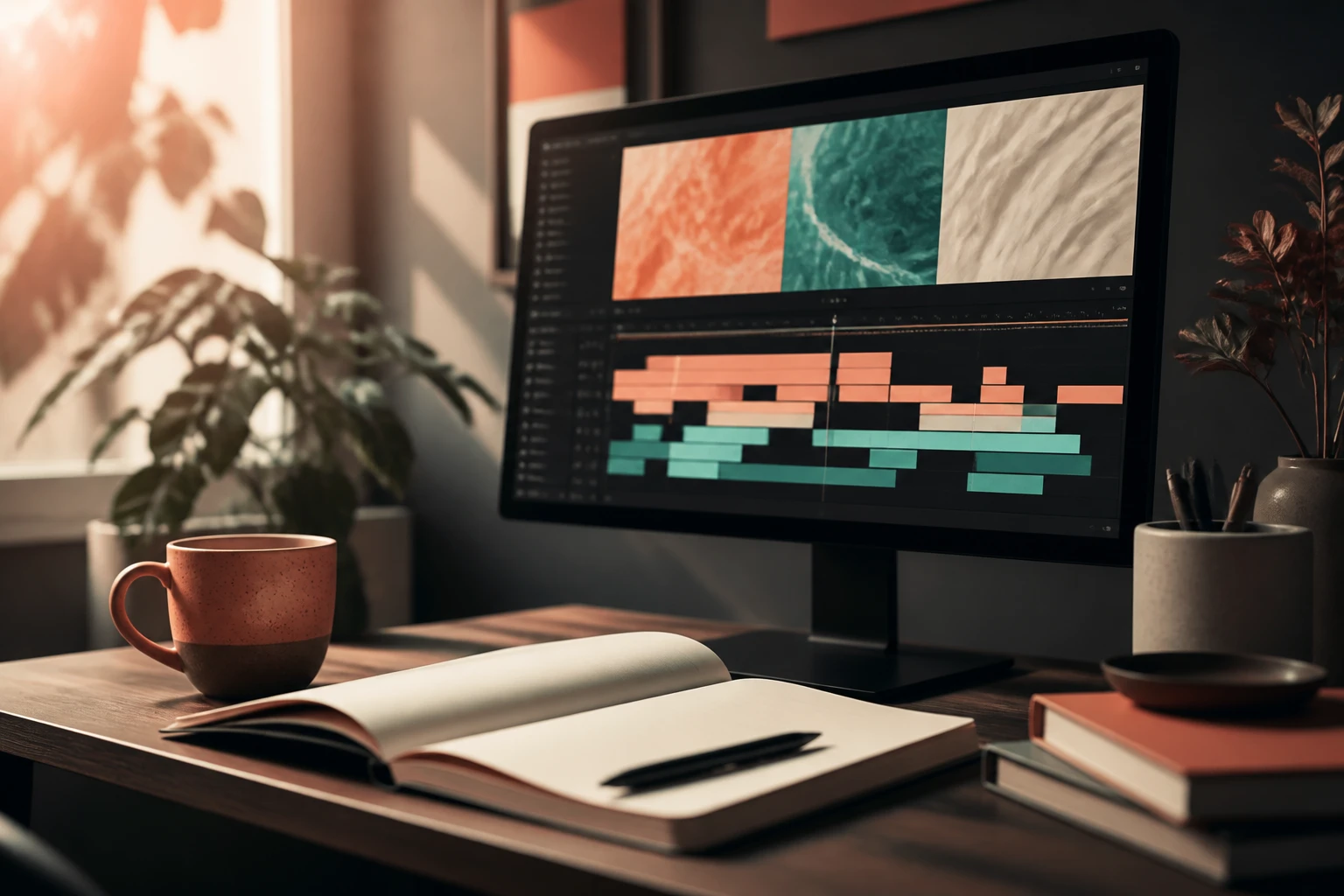 Editorial workspace shot representing the economics of cinematic AI video production