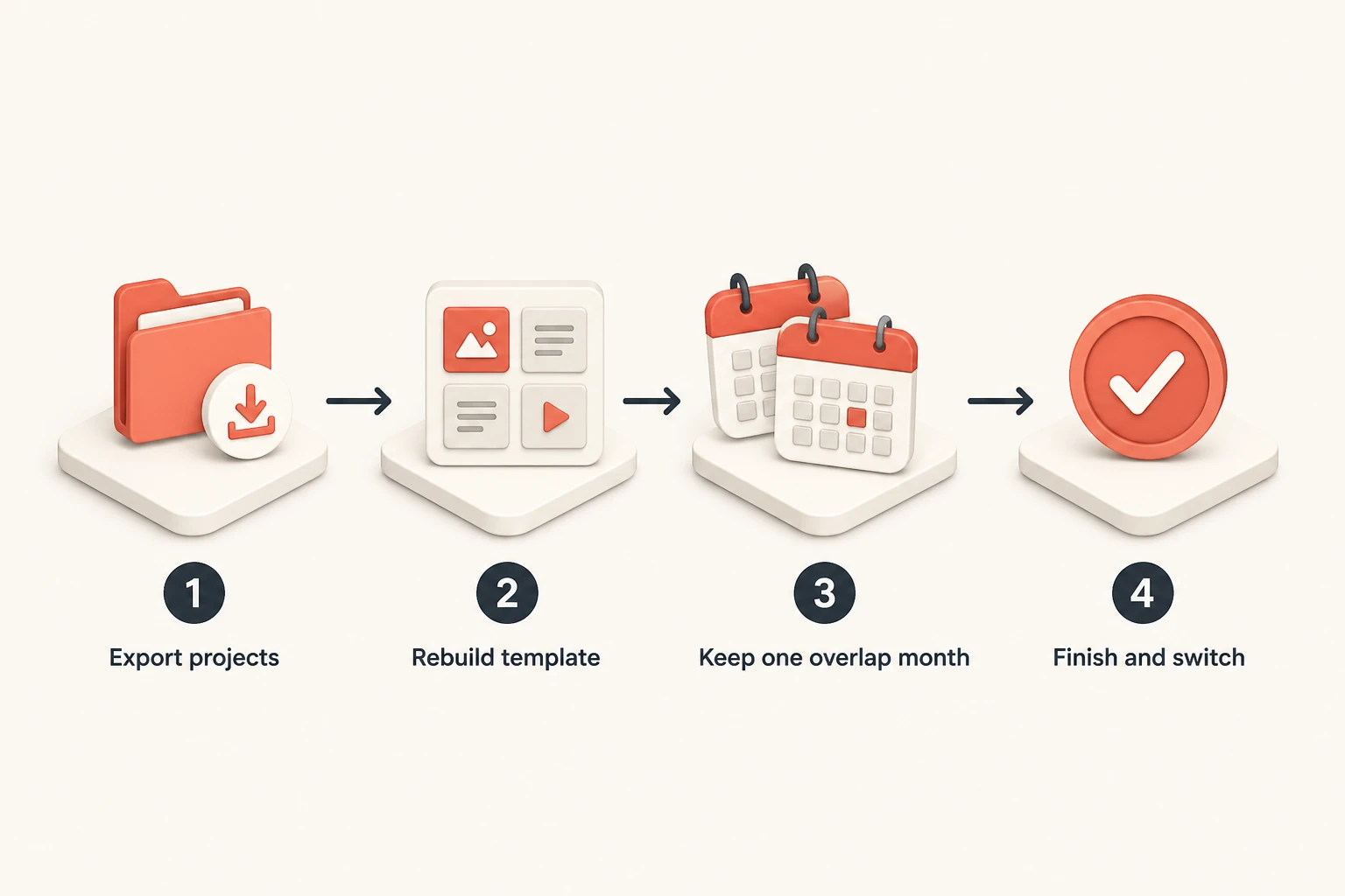 workflow diagram of migrating from an editor to a new video tool in four steps