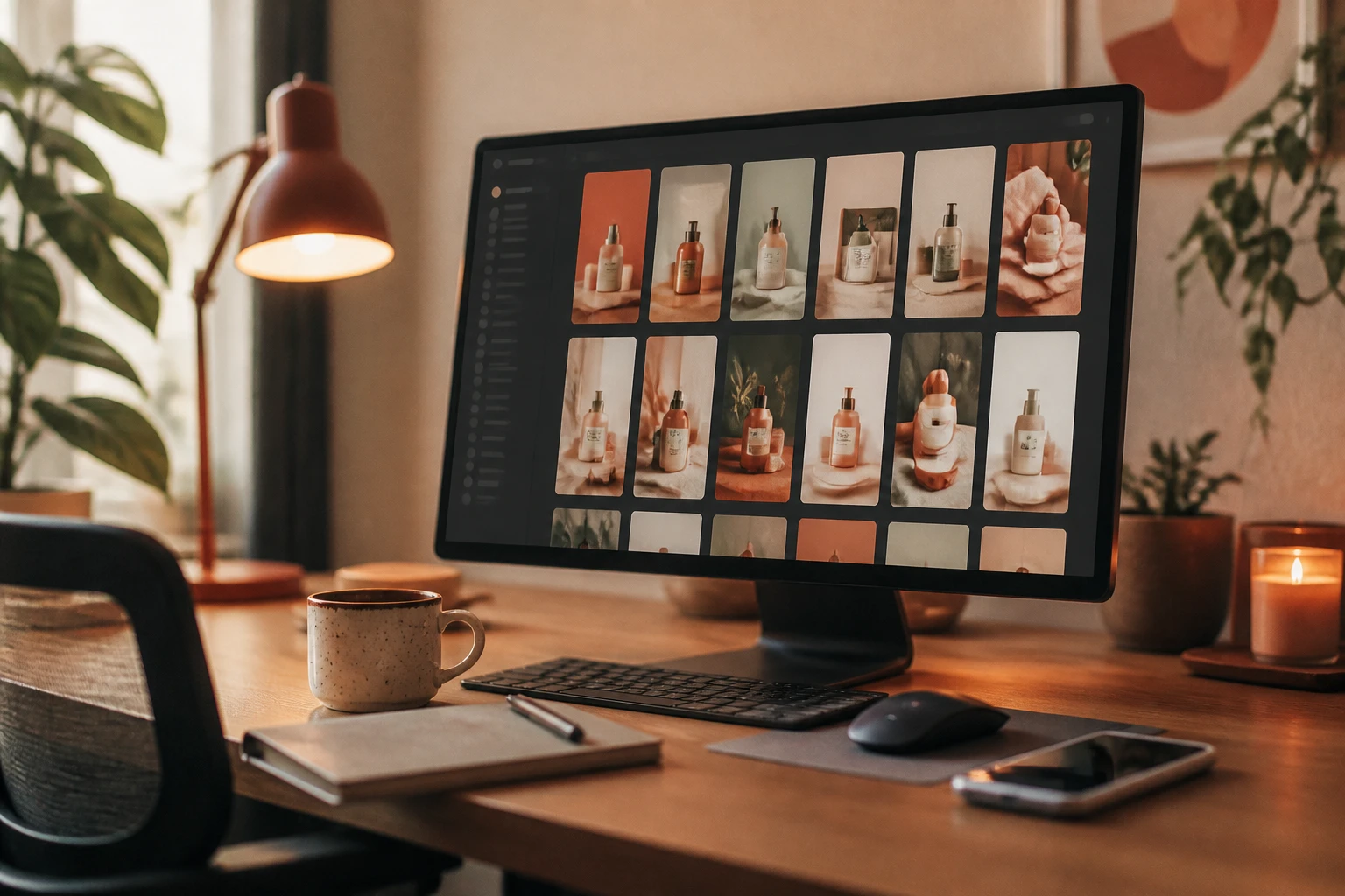 Creator workspace shipping a batch of UGC ad variants from a single script