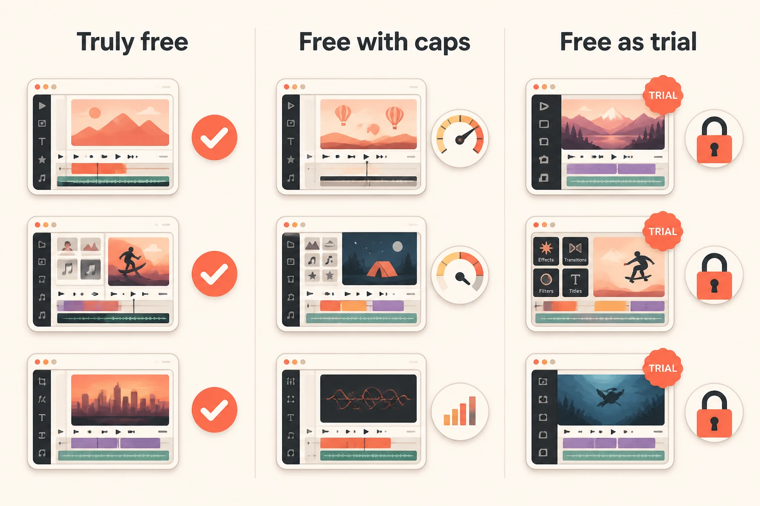 Three buckets of free: truly free, free with caps, free as trial
