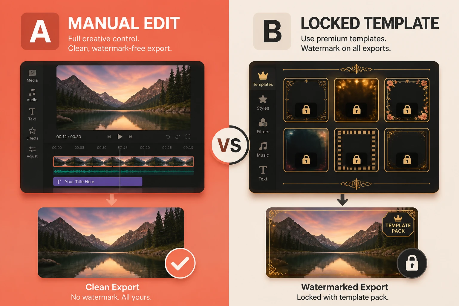 Manual export path versus template export path in a free editor