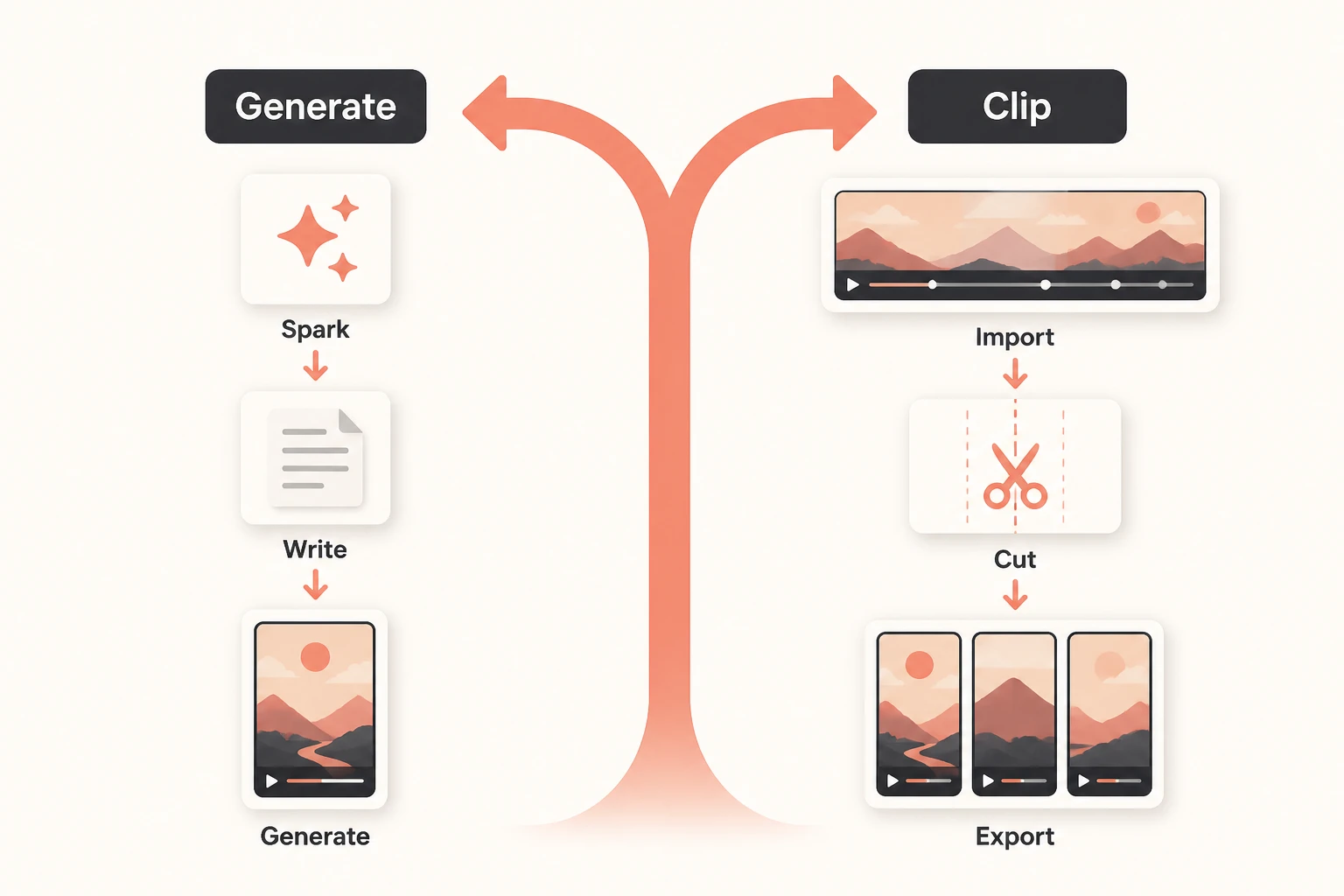 Two paths to free YouTube Shorts: generate from a prompt or clip from existing footage