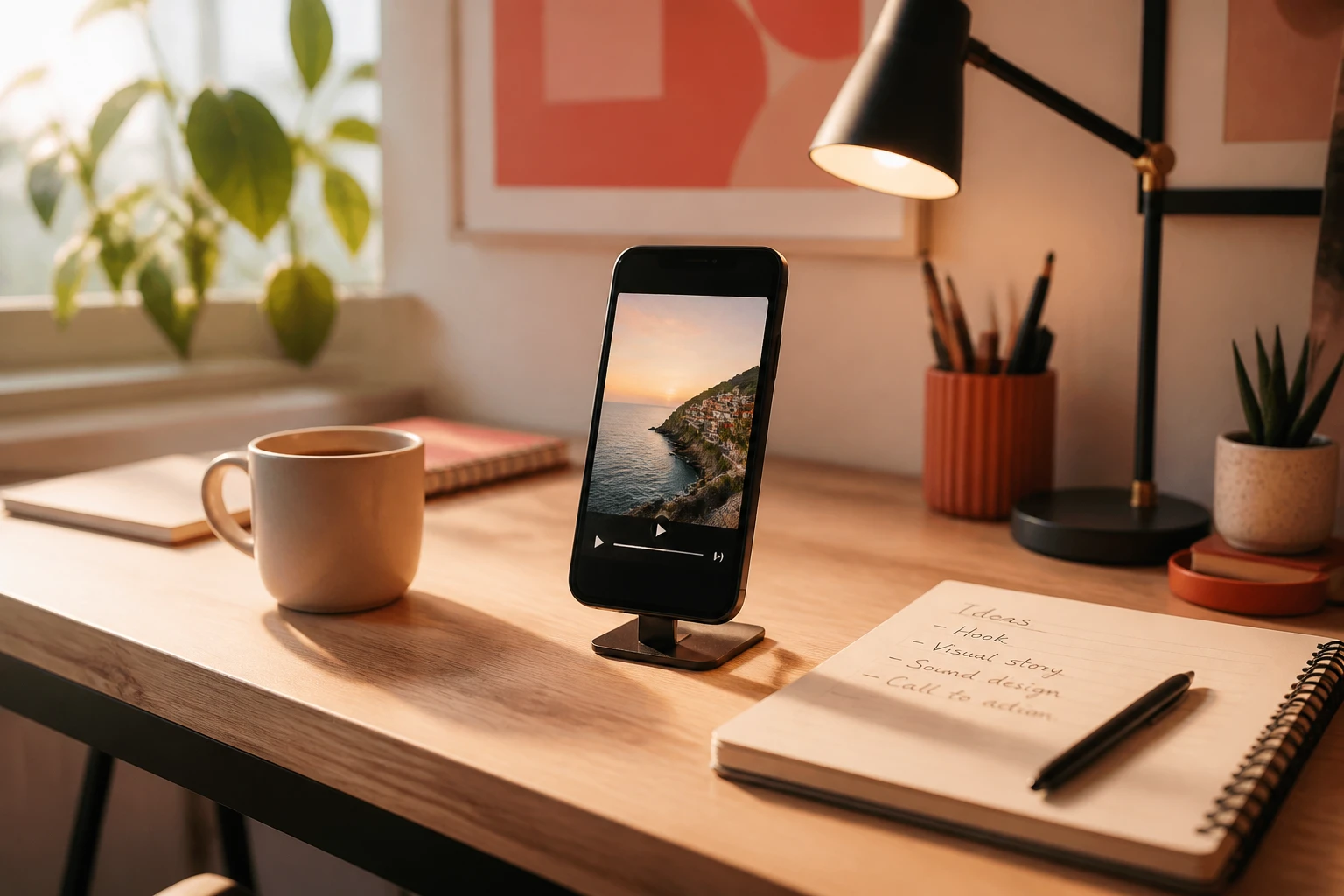 Creator workspace with a phone showing a finished vertical Short