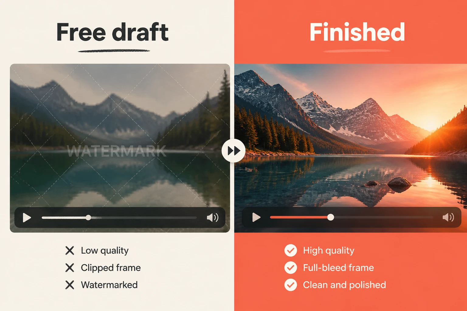 split-frame: watermarked free draft versus finished video