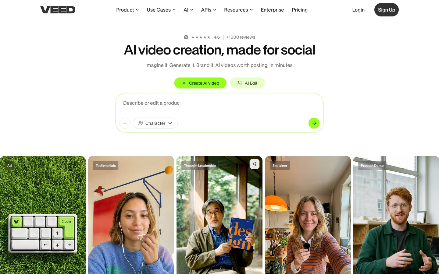Veed.io editor with timeline, layers, and AI avatar features