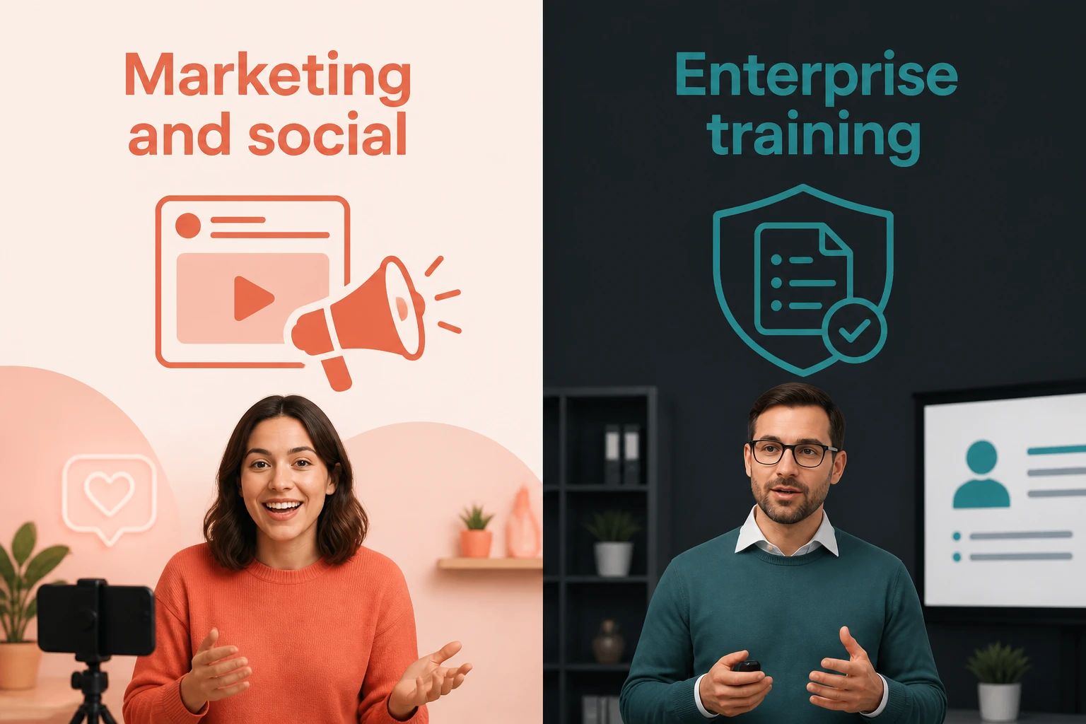 split-frame: marketing and social vs enterprise training buyers