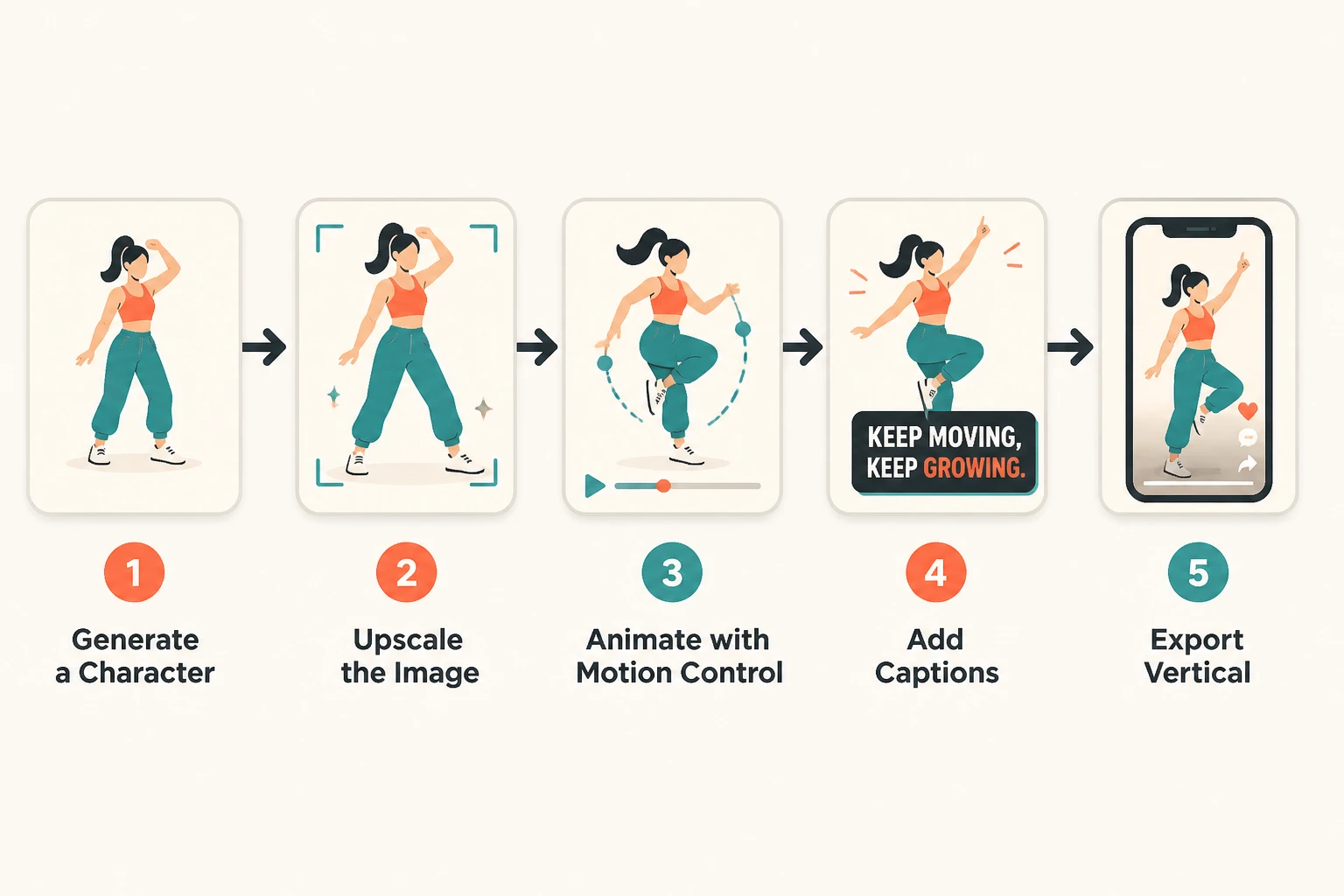 Six-step Lumigen dance workflow from character to vertical export