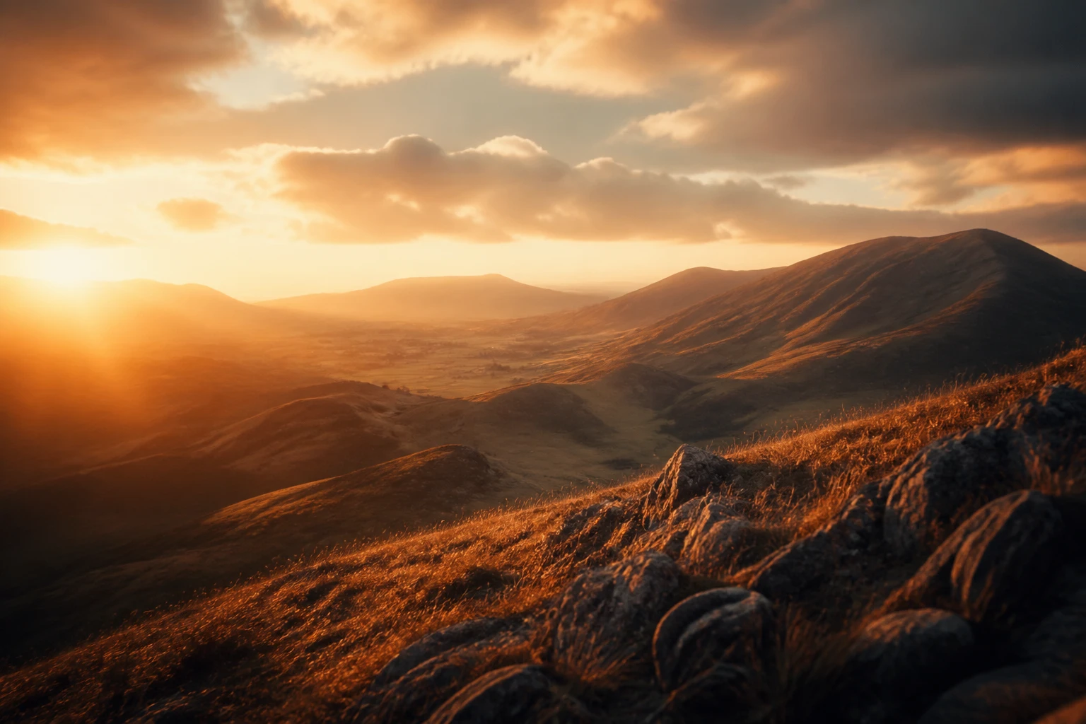 Cinematic AI-generated landscape scene at golden hour