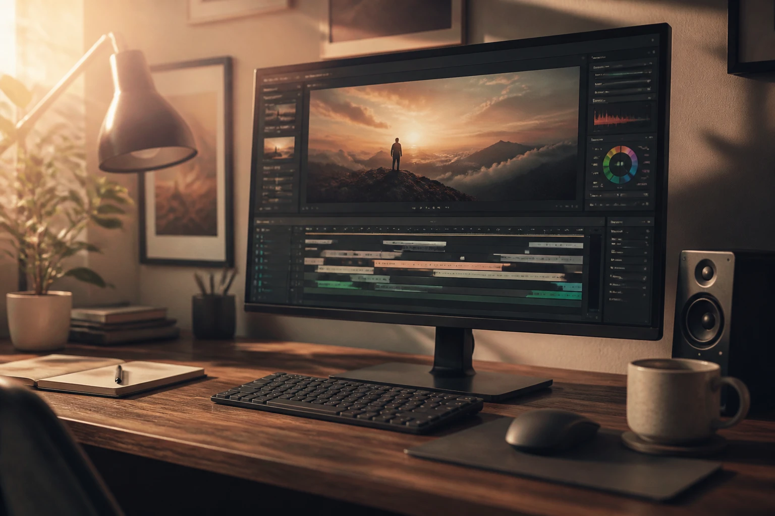Creator refining an AI-generated cinematic scene at a workstation