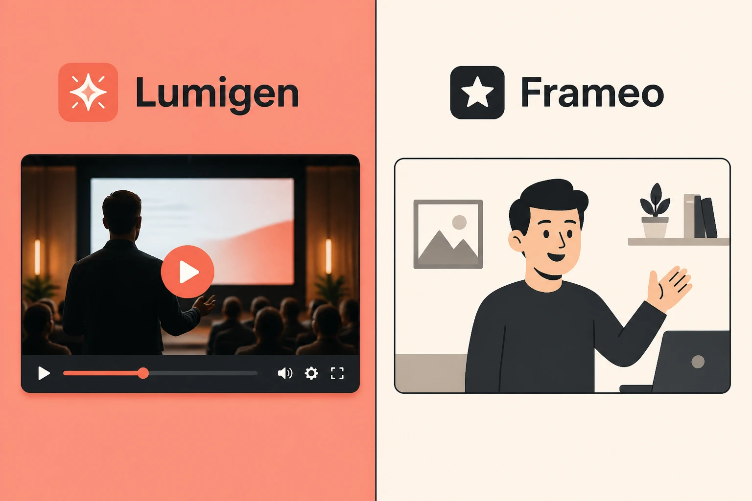 Lumigen broadcast video versus Frameo cartoon shorts split-frame