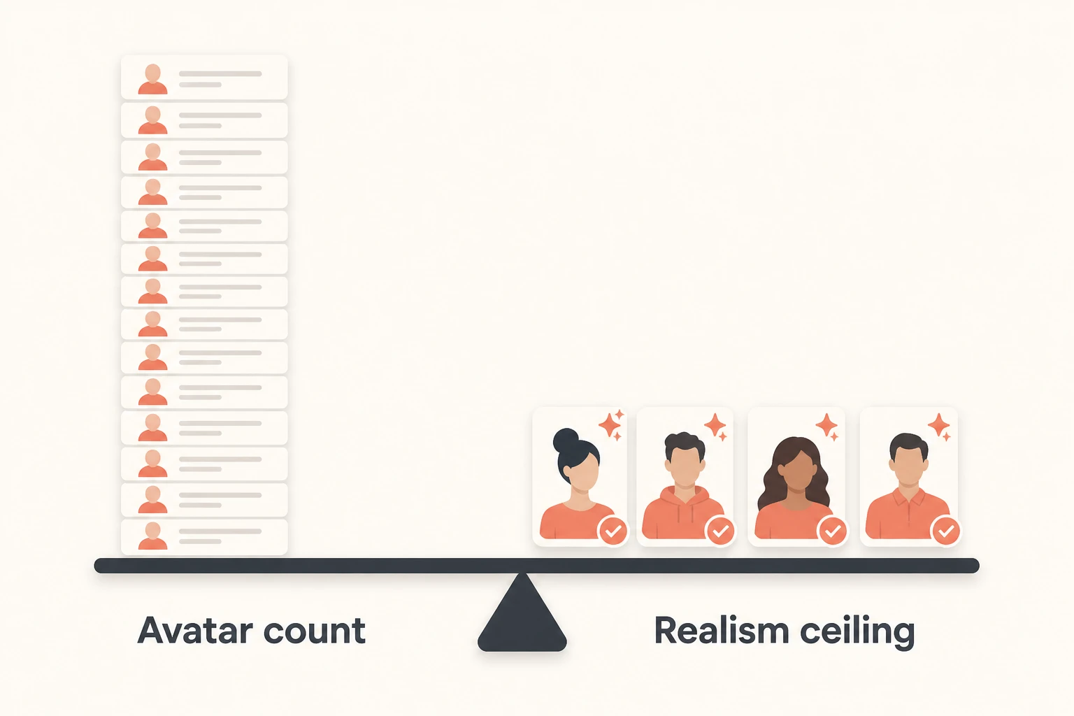 Avatar count versus realism ceiling across the two tools