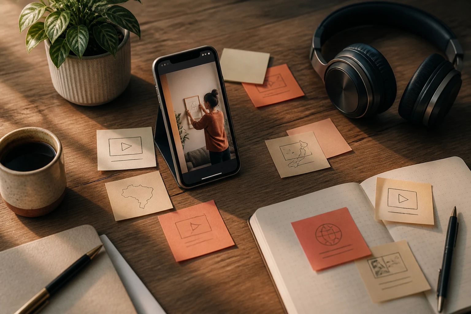 Desk with a phone reviewing localized ad cuts