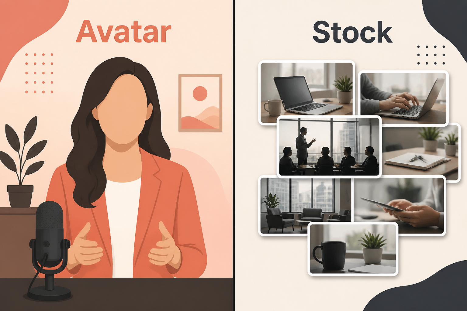 Avatar-led explainer versus stock-footage assembly, shown as two contrasting video styles.
