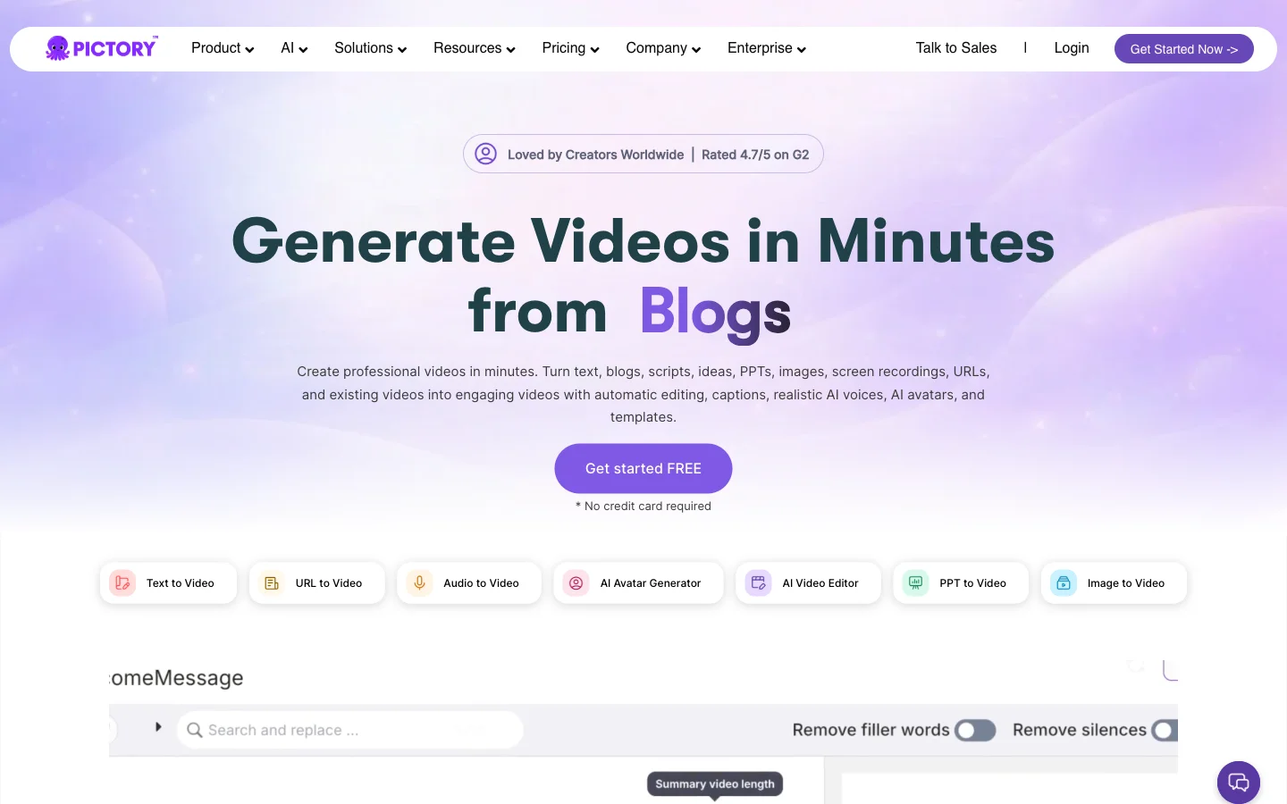 Pictory script-to-video editor converting blog text into a video timeline